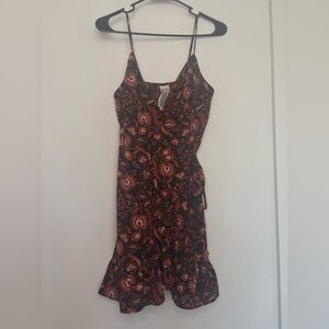 FREE PEOPLE BIHEMIAN PRINT WRAP MINI DRESS SZ SMALL